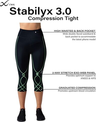 CW-X Women's Stabilyx 3.0 Joint Support 3/4 Capri Compression Tight, High-Rise Leggings with Back Phone Pocket for Running in Kuwait