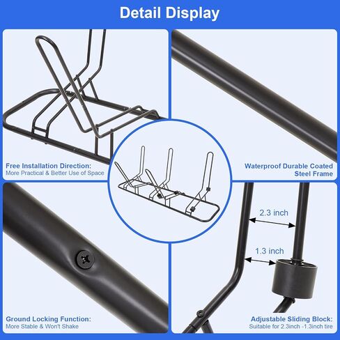Bike Stand, 3 Bike Rack with No Hit on Disc Brake and Derailleur, Waterproof Bicycle Rack for Garage, Indoor, Outdoor, Bike Stand Floor for Road Bike, Kids Bike, MTB in Saudi Arabia