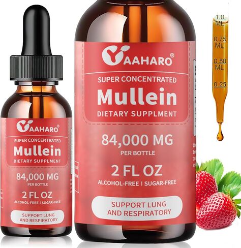 (2 Pack) Mullein Drops for Lungs - Support Lung Cleanse & Respiratory Function - Alcohol Free Natural Herbal Supplement, Mullein Leaf - Sugar-Free, Vegan, Non-GMO, Gluten-Free - 4 Fl Oz in Saudi Arabia