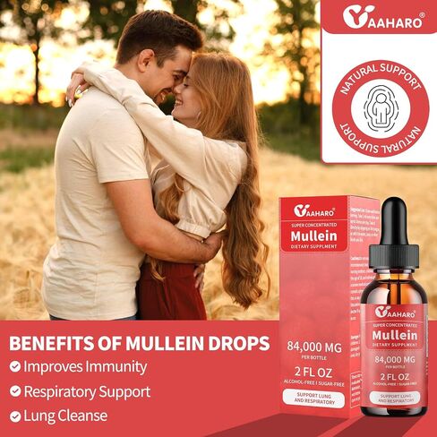 (2 Pack) Mullein Drops for Lungs - Support Lung Cleanse & Respiratory Function - Alcohol Free Natural Herbal Supplement, Mullein Leaf - Sugar-Free, Vegan, Non-GMO, Gluten-Free - 4 Fl Oz in Saudi Arabia