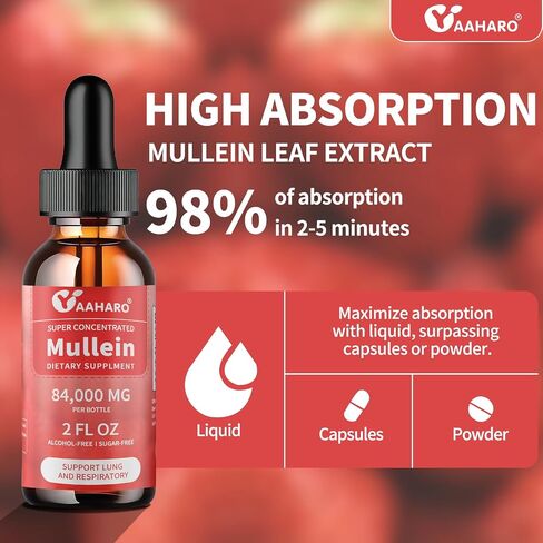(2 Pack) Mullein Drops for Lungs - Support Lung Cleanse & Respiratory Function - Alcohol Free Natural Herbal Supplement, Mullein Leaf - Sugar-Free, Vegan, Non-GMO, Gluten-Free - 4 Fl Oz in Saudi Arabia