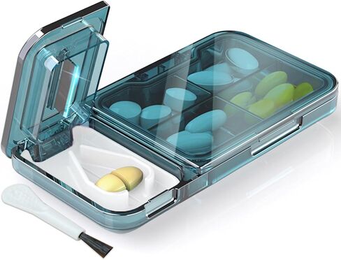 Pill Cutter Splitter for Small or Tiny Pills. 2-in-1 Travel Pill Box & Pill Splitter - Large Capacity 4 Compartments Pill Organizer - Detachable Nonslip V-Shaped Pad. Wrap-Around Blade Guard (Purple) in Saudi Arabia