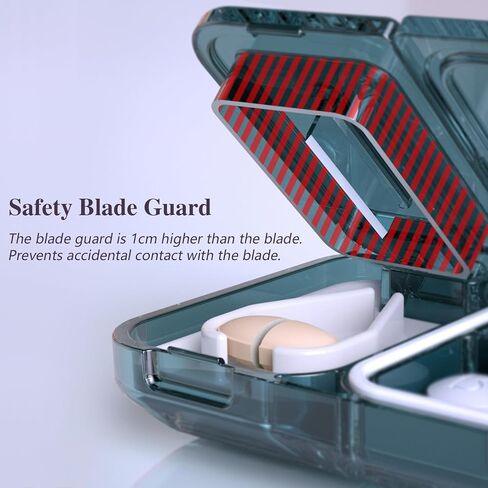 Pill Cutter Splitter for Small or Tiny Pills. 2-in-1 Travel Pill Box & Pill Splitter - Large Capacity 4 Compartments Pill Organizer - Detachable Nonslip V-Shaped Pad. Wrap-Around Blade Guard (Purple) in Saudi Arabia