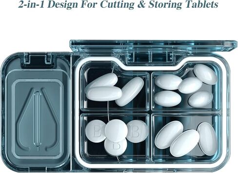 Pill Cutter Splitter for Small or Tiny Pills. 2-in-1 Travel Pill Box & Pill Splitter - Large Capacity 4 Compartments Pill Organizer - Detachable Nonslip V-Shaped Pad. Wrap-Around Blade Guard (Purple) in Saudi Arabia