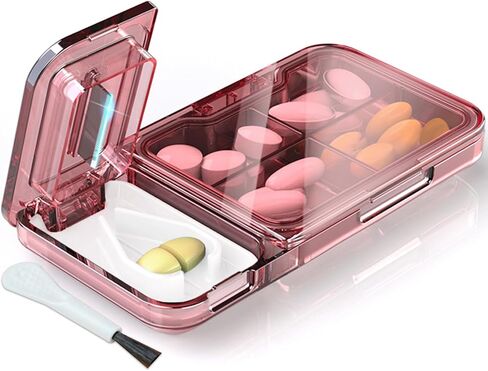Pill Cutter Splitter for Small or Tiny Pills. 2-in-1 Travel Pill Box & Pill Splitter - Large Capacity 4 Compartments Pill Organizer - Detachable Nonslip V-Shaped Pad. Wrap-Around Blade Guard (Purple) in Saudi Arabia