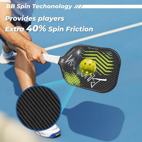 Pickleball Paddles, USAPA Approved, 3K Raw Carbon Fiber Pickleball Paddle with a 16MM Polymer Honeycomb Core Provides Higher Grit&Spin, Engineered for Players Intermediate and Above, BlueBean in Saudi Arabia