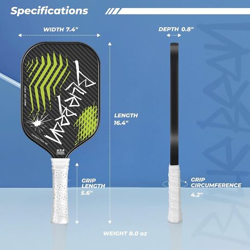 Pickleball Paddles, USAPA Approved, 3K Raw Carbon Fiber Pickleball Paddle with a 16MM Polymer Honeycomb Core Provides Higher Grit&Spin, Engineered for Players Intermediate and Above, BlueBean in Saudi Arabia