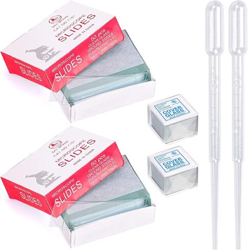 50 Pieces Microscope Slides and 100pcs Pre-Cleaned 20mm x 20mm Microscope Cover Slips Glasses for Basic Biological Science Education in Saudi Arabia