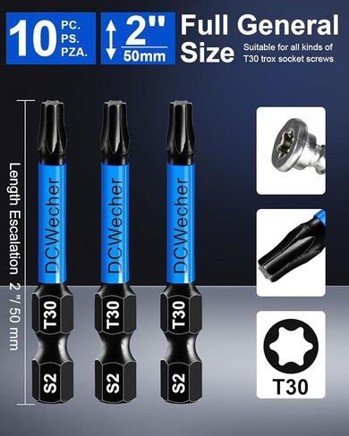 10 قطع T20 توركس بت، توركس بت 2 بوصة، لقم توركس T20 احترافية للسائق المؤثر، لقم نجمة مغناطيسية، T 20 توركس بت S2 سبيكة فولاذية، T20 بت 1/4 بوصة ساق سداسية، T-20 توركس بت CNC آلي in Kuwait