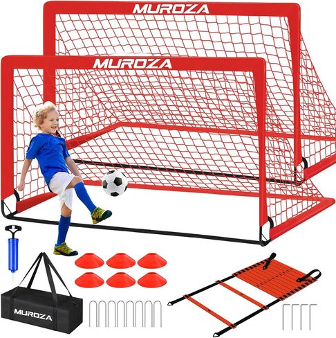 Soccer Goals for Backyard Set, 6x4 ft Portable Pop Up Soccer Nets with Soccer Ball, Agility Ladder, Cones, Complete Training Equipment for Youth, Toddler Outdoor Sports Games(Black) in Saudi Arabia