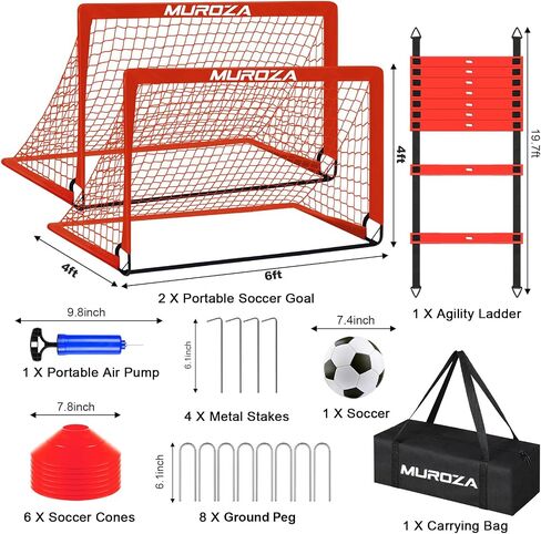 Soccer Goals for Backyard Set, 6x4 ft Portable Pop Up Soccer Nets with Soccer Ball, Agility Ladder, Cones, Complete Training Equipment for Youth, Toddler Outdoor Sports Games(Black) in Saudi Arabia