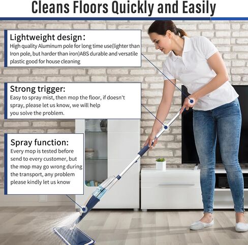 Mops for Floor Cleaning Wet Spray Mop, 14 oz Refillable Bottle and 3 Washable Microfiber Pads Home or Commercial Use Dry Wet Flat Mop for Hardwood Laminate Wood Ceramic, Green in Saudi Arabia