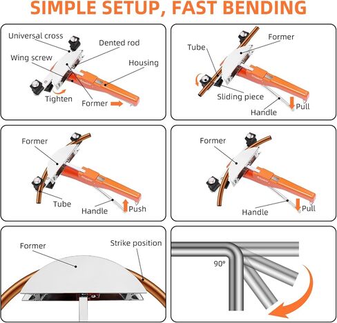 Pipe Tube Bender,1/4"-7/8" O.D. Ratcheting Tubing Bender,90° Forward/Reverse Pipes Bending Hand Tools with 7 Dies Reverse Bend Attachment for Copper & Aluminum Tubes in Saudi Arabia