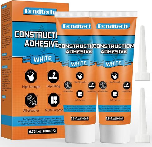 Construction Adhesive Heavy Duty, Cement Glue, Tile Adhesive, Versatile Concrete Glue for Tile, Cement, Floor, Stone, Wall, Wood & More, 3.38 Ounce Squeeze Tube, White, Pack of 1 in Saudi Arabia