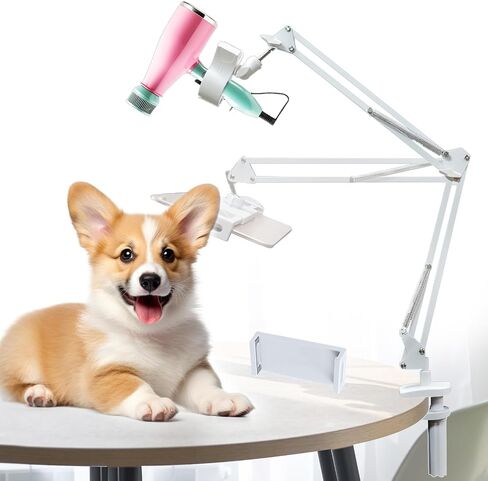Dog Hair Dryer Holder- 360° Rotating Hands-Free Stand with Adjustable Clamp Mount for Dog and Cat Blow Dryers,Pet Dog Cat Grooming Table Hair Dryer Clamp Clip Holder Flexible Durable Safe in Saudi Arabia