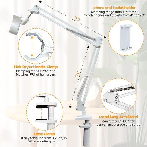 Dog Hair Dryer Holder- 360° Rotating Hands-Free Stand with Adjustable Clamp Mount for Dog and Cat Blow Dryers,Pet Dog Cat Grooming Table Hair Dryer Clamp Clip Holder Flexible Durable Safe in Saudi Arabia