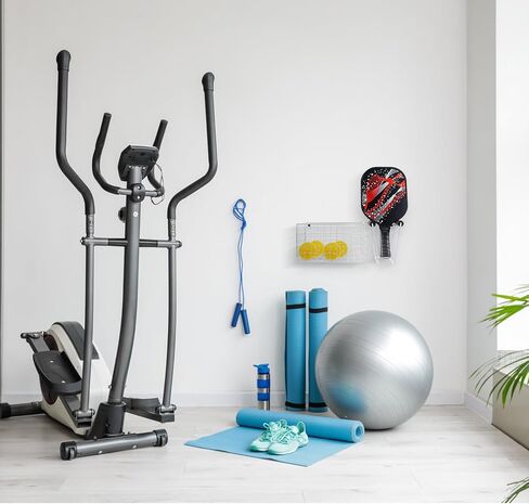 MyGift 16 Inch Wall Mounted Matte Black Metal Pickleball Paddle Rack and Storage, Hanging Equipment Organizer with Racket Holder and Basket for Balls in Saudi Arabia