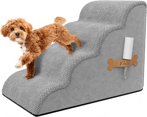 Foam Pet Stairs for Bed, Couch or Window PREFIXED COVER - Wide Dog Steps for Bed, Waterproof, Non-Slip Base - 3-Tier Dog Ramp Dog Stairs for Small Dogs, Puppies, Cats - Dog Stairs & Steps (Grey) in Saudi Arabia