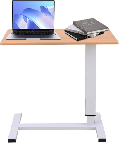 Adjustable Overbed Bedside Table with Swivel Hidden Wheels, Pneumatic Sliding Desk Mobile Desk Workstation for Home and Hospital (White) in Saudi Arabia
