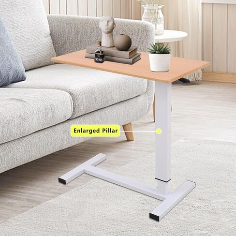 Adjustable Overbed Bedside Table with Swivel Hidden Wheels, Pneumatic Sliding Desk Mobile Desk Workstation for Home and Hospital (White) in Saudi Arabia