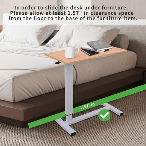 Adjustable Overbed Bedside Table with Swivel Hidden Wheels, Pneumatic Sliding Desk Mobile Desk Workstation for Home and Hospital (White) in Saudi Arabia