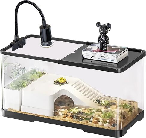 (Tank + Light + Filter+ Filter Balls) Turtle Tank Kit, Turtle Tank Starter Kit with Basking Platform and Soil Box,Bottom Drainage, Multi-Function Areas for Turtles, Crabs,Fishes, Amphibians,Reptiles. in Saudi Arabia