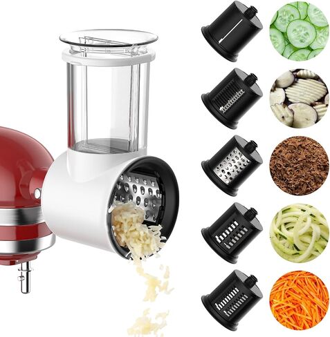 Stainless Steel Slicer Shredder Attachment for KitchenAid Stand Mixer, Salad Maker with Grinding Powder as Kitchen Aid Accessories and Attachments, Cheese Grater Kitchen Aid with 4 Blades by FGREEBLE in Saudi Arabia
