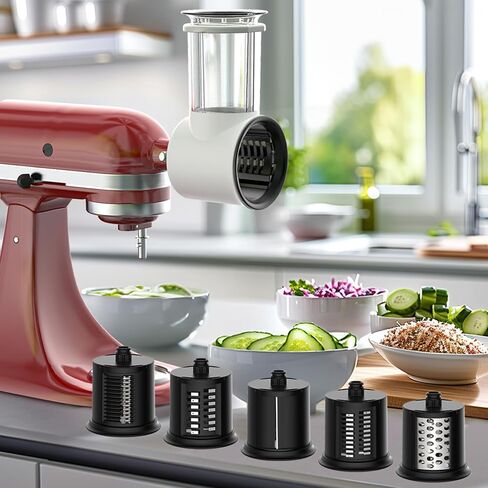 Stainless Steel Slicer Shredder Attachment for KitchenAid Stand Mixer, Salad Maker with Grinding Powder as Kitchen Aid Accessories and Attachments, Cheese Grater Kitchen Aid with 4 Blades by FGREEBLE in Saudi Arabia