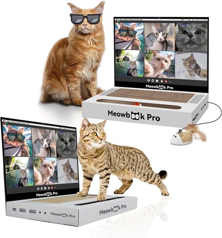 Cat Scratcher Laptop with 'Mouse' Jingle Ball, Stickers, 3-in-1 Cardboard Cat Interactive Toy, Kitten Toy & Cat Scratching Pad in Saudi Arabia