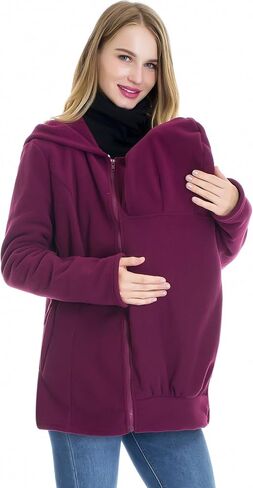 Smallshow Women's Fleece Zip Up 3 in 1 Maternity Baby Wearing Hoodie Sweatshirt Jacket in Saudi Arabia