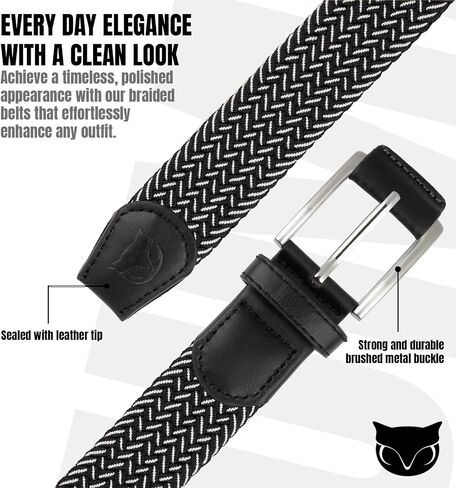 BUMA Men's Stretch Woven Braided Belt 1 3/8 for Golf and Casual - Leather Buckle in Kuwait