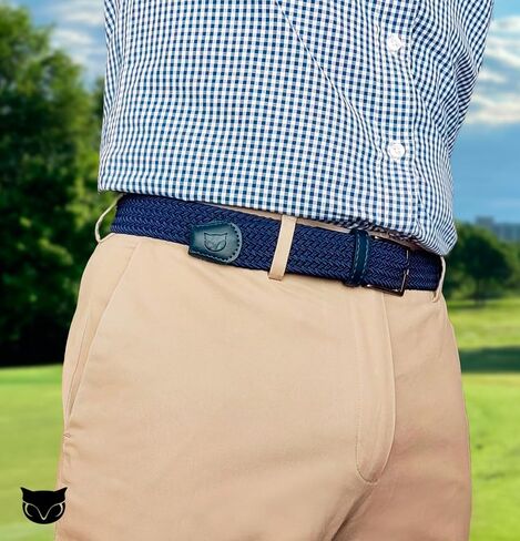 BUMA Men's Stretch Woven Braided Belt 1 3/8 for Golf and Casual - Leather Buckle in Kuwait