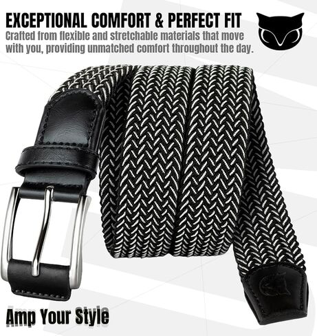 BUMA Men's Stretch Woven Braided Belt 1 3/8 for Golf and Casual - Leather Buckle in Kuwait