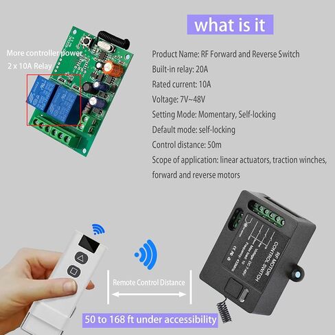 مرحل DC5V-12V 20A، مفتاح التحكم عن بعد اللاسلكي DC، مفتاح التحكم عن بعد للأمام والخلف 12 فولت للستائر وقضبان الأبواب والسيارات والقوارب والمحركات. (DC 2Way XLJ) in Kuwait