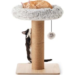FUKUMARU Cat Scratching Post with Plush Bed, 2 in 1 Tall Kitten Scratch Post with Jute Rope, 5.5 Inch Width Sturdy Claw Scratch Pole with Perch, Cat Tree with Bed for Most Cats