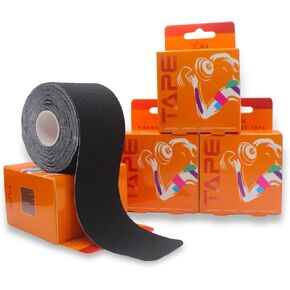 VKI Kinesiology Tape 4 Rolls - 65.6 FT 80 Precut Strips, Water Resistant Elastic Cotton Athletic Tape, Hypoallergenic Sport Tape Roll for Joint Support & Muscle Pain Relief (Black)