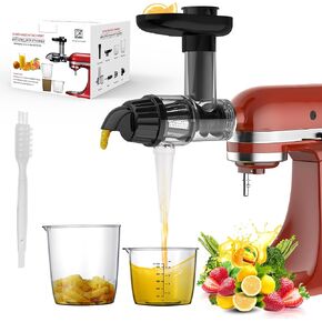Masticating Juicer Attachment for KitchenAid Stand Mixer, Slow Juicer Attachment for Kitchen Aid with Silicone Tube and Cleaning Brush, Efficient and Easy to Clean Cold Press Juicer Parts