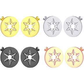 Dreuyet 4 Pairs Stainless Steel Snow Flake Stud Earrings for Women Winter Elk Snowflake Earrings Christmas Snowflake Stud Xmas Jewelry in Kuwait