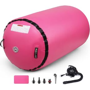 Air Roller Tumbling Barrel Back Somersault Backbend Trainer for Inflatable Gymnastics Springboard Cheerleading Equipment, with Electric Pump for Yoga Cheerleading Home Gym Use (Pink)