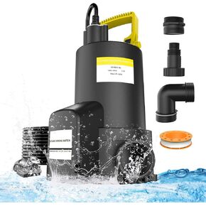 Submersible Water Pump 1/2 HP 2000GPH, Sump Pump with 10FT Power Cord, 30FT Max Head, Thermoplastic Portable Electric Transfer Water Pump for Basements, Pool, Hot Tub, Garden, Yellow in Kuwait