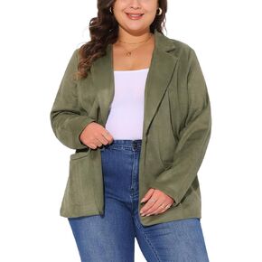 Agnes Orinda Plus Size Faux Suede Jacket for Women Lapel Work Casual Blazer Jackets