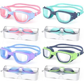 Kids Swim Goggles, 4 Pack Swimming Goggles for Kids 6-14, Anti-Fog UV Protection Pool Goggles for Boys Girls Children
