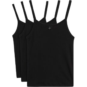Rene Rofe Girls' Undershirt - 100% Cotton Cami - Camisole Tank Top (3 Pack, 2T-14)