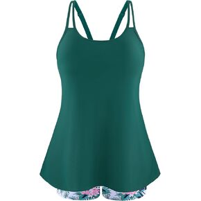 NIeyook Plus Size Swimsuit for Women Two Piece Tummy Control Bathing Suit Flowy Scoop Neck Tankini Swim Tops with Boy Shorts in Kuwait