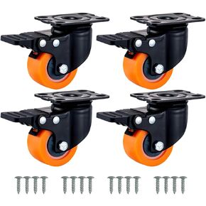 1.5 Inch Caster Wheel Replacement, Small Plate Casters Wheels, Swivel Rolling Castors with Brake, Locking Wheels for Furniture, Pack of 4, Total Load 331 Lbs
