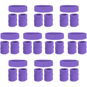 PATIKIL Sweatbands Headband Wristband, 10 Set/30Pcs Sweatband Terry Cloth for Sports Basketball Tennis Athletic Gym Working Out, Red