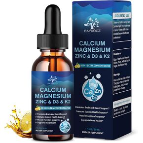 (4 Pack) 10 In 1 Calcium Magnesium Zinc Supplement, Magnesium Glycinate complex Liquid Drops With Vitamin D3 K2 B6, Vegan Calcium Citrate Bone & Immune health Support, Sleep & Cramps, Boron, 1 Fl Oz