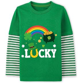 Kids St.Patrick's Day Shirt for Boys Girls Clover Patchwork T-Shirts Long Sleeve Irish Tees Lucky Shamrock Tops 4-10 Years in Saudi Arabia