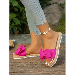 GORGLITTER Women's Bow Tie Slide Sandals Open Toe Slip On Summer Flat Sandals