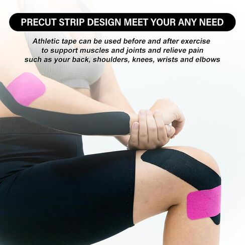 VKI Kinesiology Tape 4 Rolls - 65.6 FT 80 Precut Strips, Water Resistant Elastic Cotton Athletic Tape, Hypoallergenic Sport Tape Roll for Joint Support & Muscle Pain Relief (Black) in Saudi Arabia